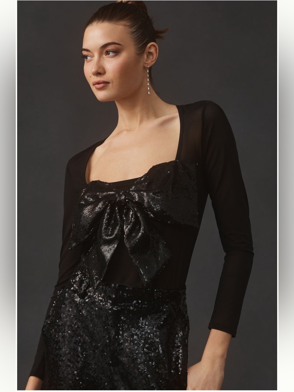 NWT By Anthropologie black sequin bow bodysuit sz xs
